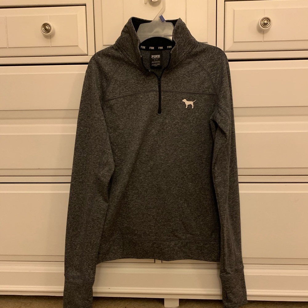PINK Gray Zip-Up Pullover